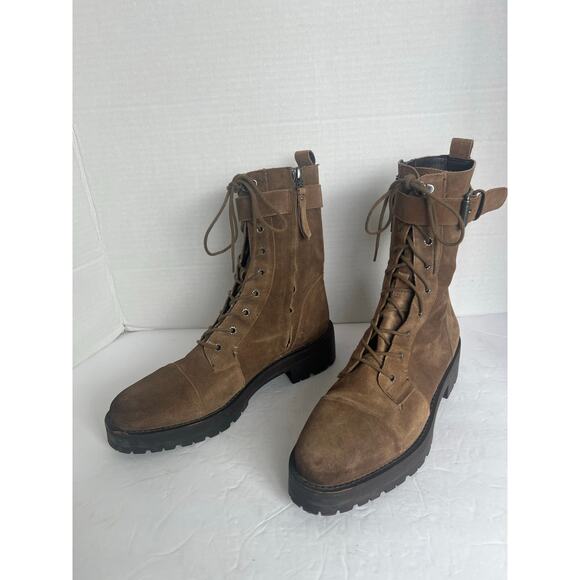 Sam Edelman Junip Brown Suede Combat Lace and Zip Up Mid-Calf Lug Sole Boots 11 - Picture 1 of 10